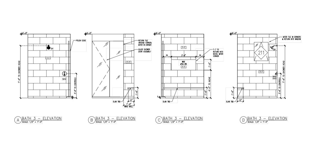 Bathroom tile and fixture elevations