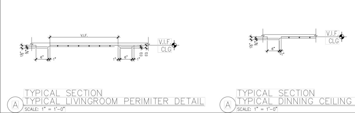 Living and dining ceiling perimeter sections