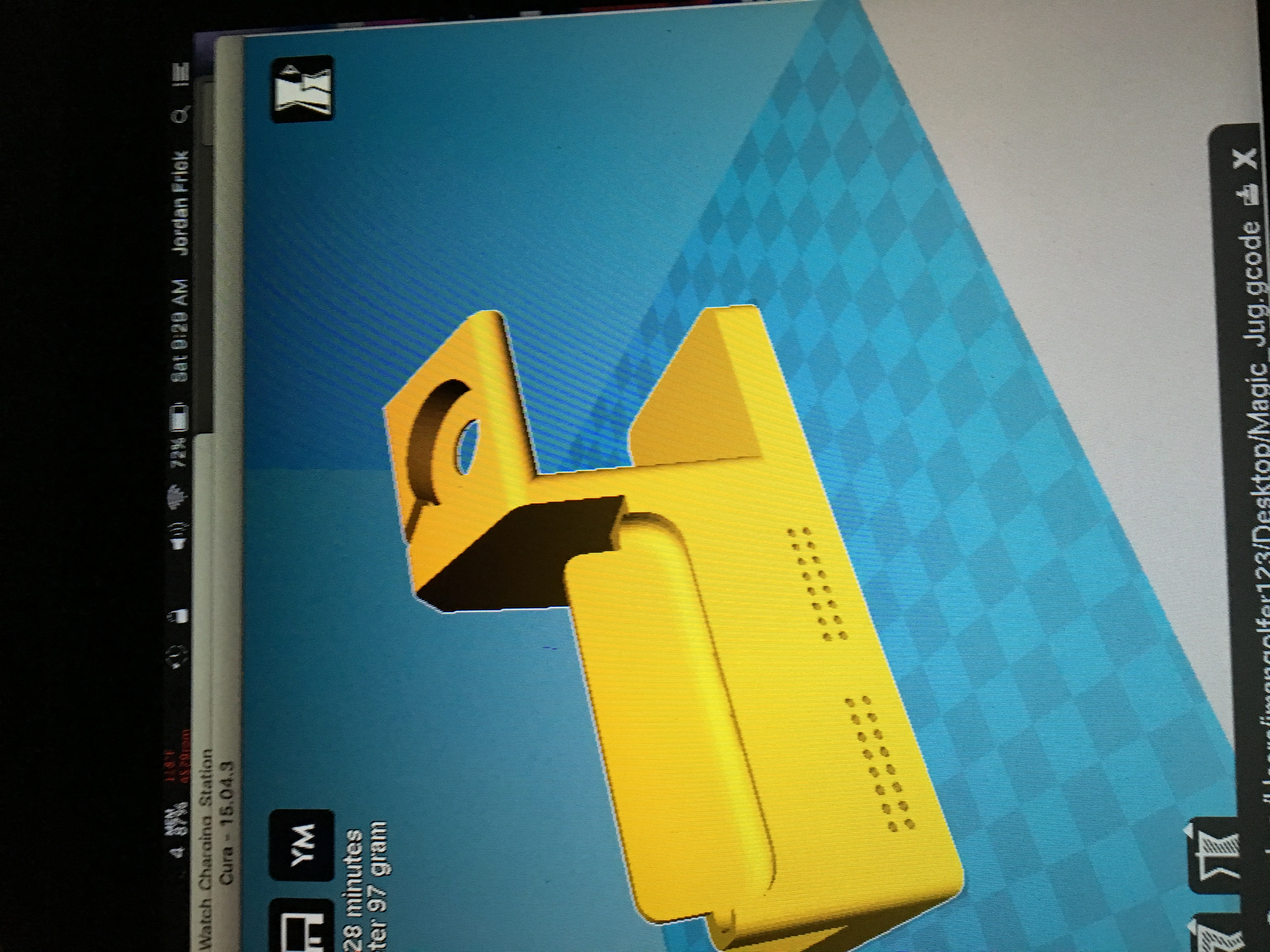 A functional modeled part prepared in slicing software